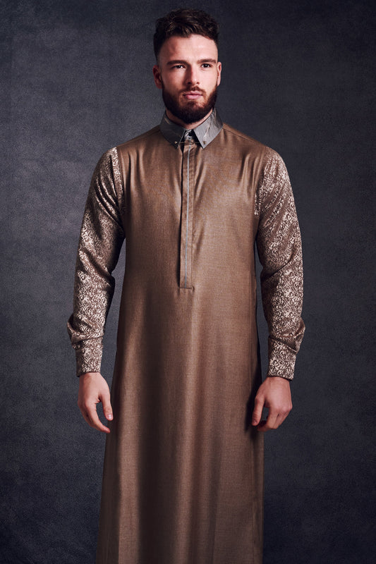 Arm-Embroidered Brown Luxury Thobe