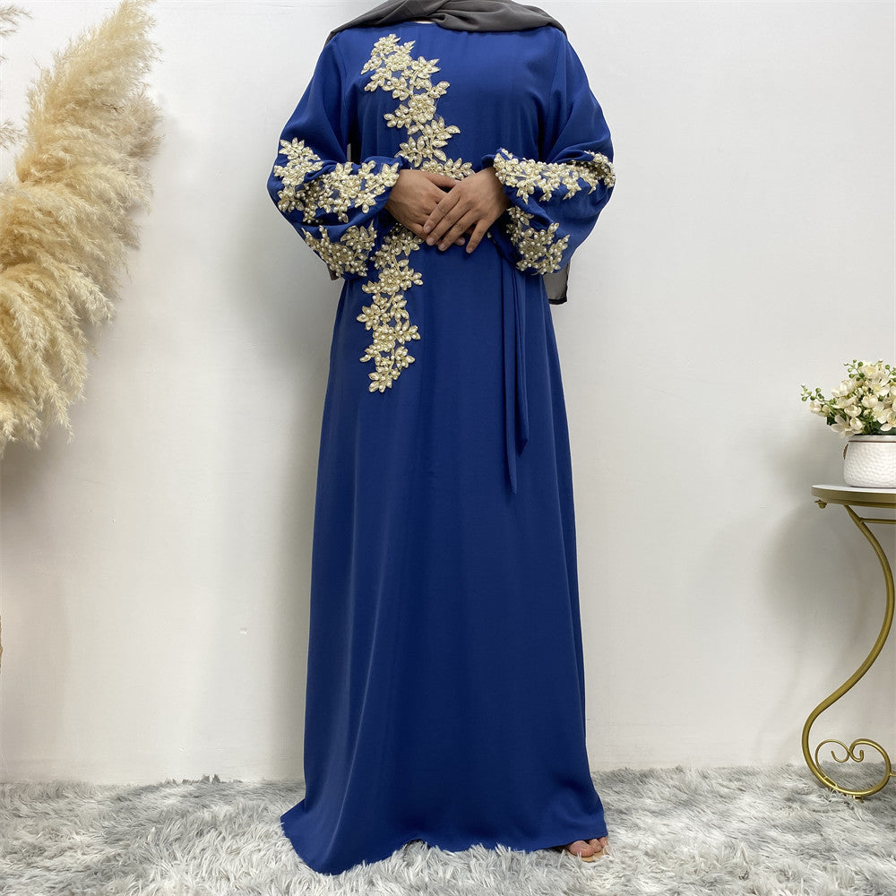 Elegant Lace & Beaded Dress for Women - Fashionable Ice Silk Wrinkle Design