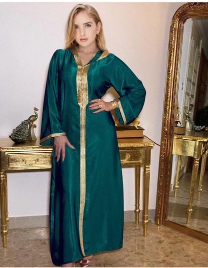 Cross-Border Middle East Dubai Champagne Hooded Lace Suede Robe Muslim Robe Women