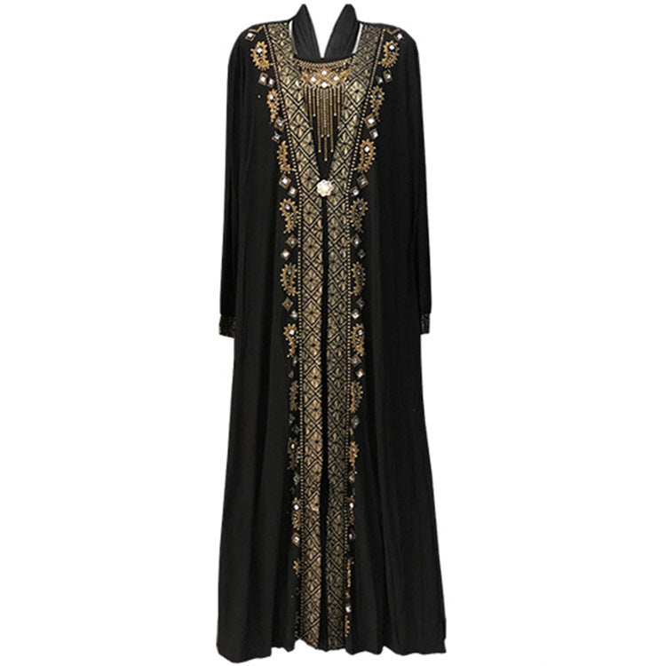 Elegant African-Style Abaya with Shimmering Stripes