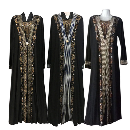 Elegant African-Style Abaya with Shimmering Stripes