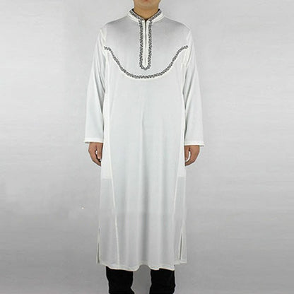 Men's Neck Embroidered Thobe Robe - Traditional Style