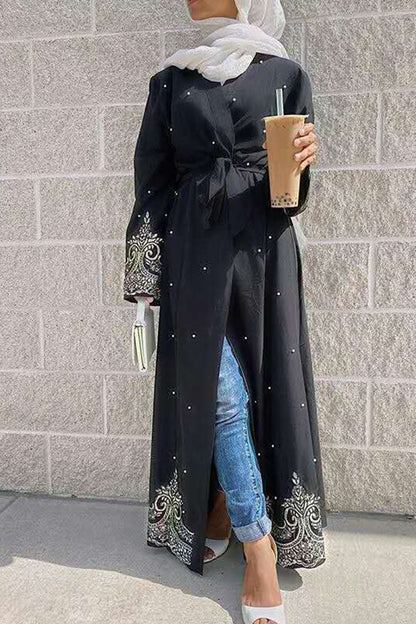 Elegant Embroidered Beaded Cardigan-Style Abaya