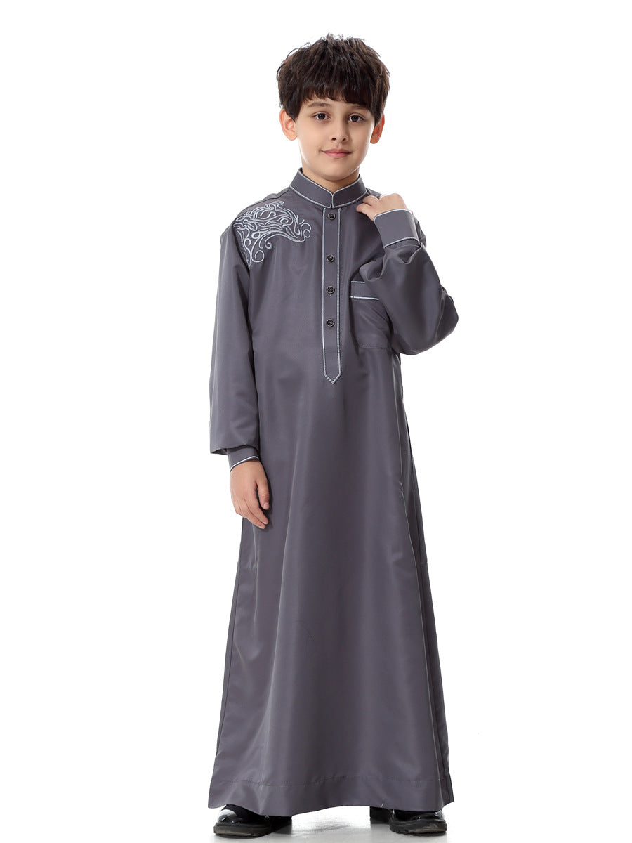 Boy's Thobe Robe with Intricate Shoulder Design
