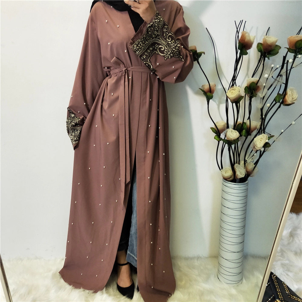 Elegant Embroidered Beaded Cardigan-Style Abaya
