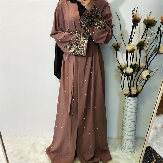 Elegant Embroidered Beaded Cardigan-Style Abaya