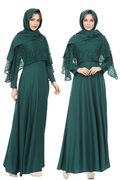 Chic Street-Style Lace-Trimmed Abaya Dress