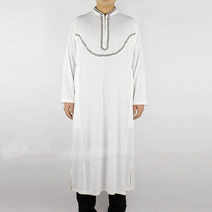 Men's Neck Embroidered Thobe Robe - Traditional Style