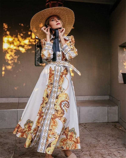 Gold Floral Print Womens' Abaya