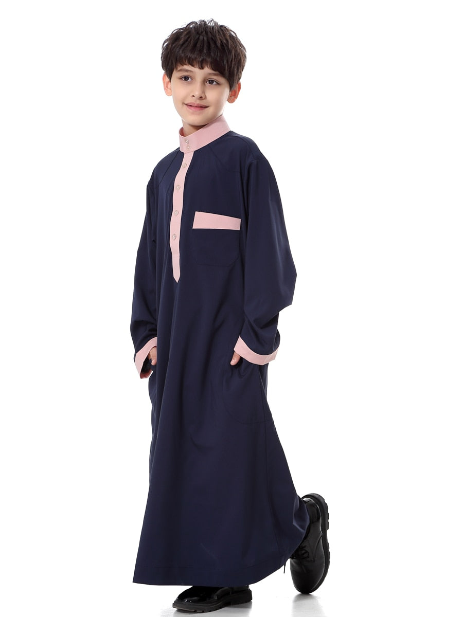 Stylish Saudi Style Boys' Thobe - Casual Long Sleeve Middle Eastern Dress