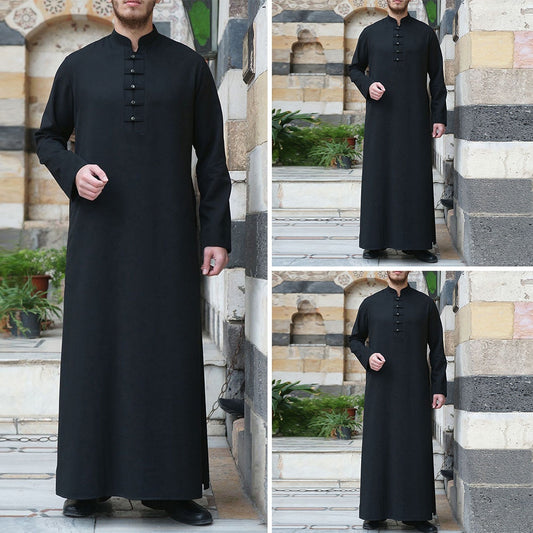 Classic Saudi-Style Mens' Thobe with Horizontal Buttons