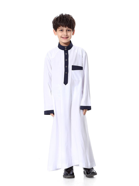 Stylish Saudi Style Boys' Thobe - Casual Long Sleeve Middle Eastern Dress