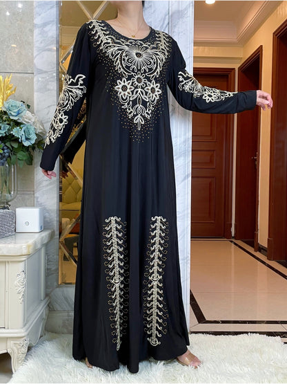 Embroidered Ice Silk Abaya Kaftan - Elegant & Comfortable