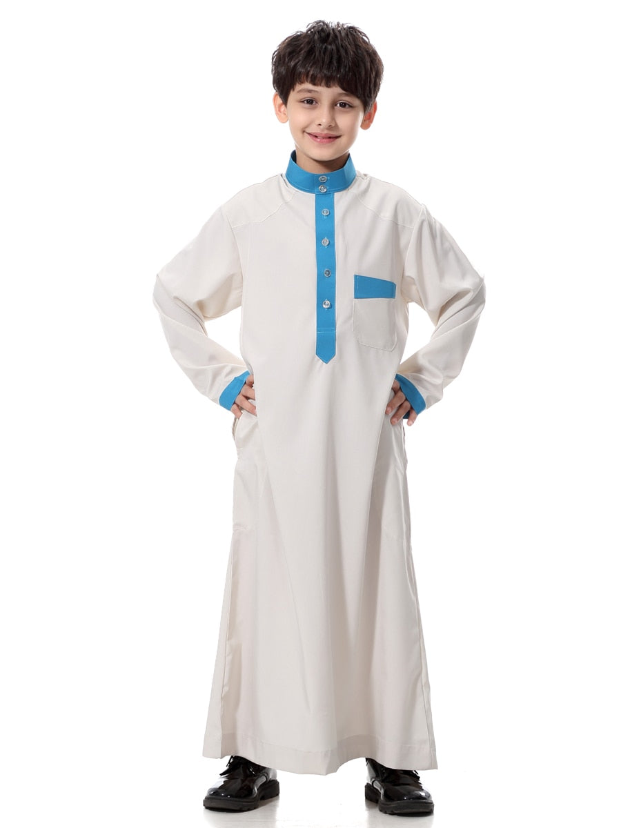 Stylish Saudi Style Boys' Thobe - Casual Long Sleeve Middle Eastern Dress