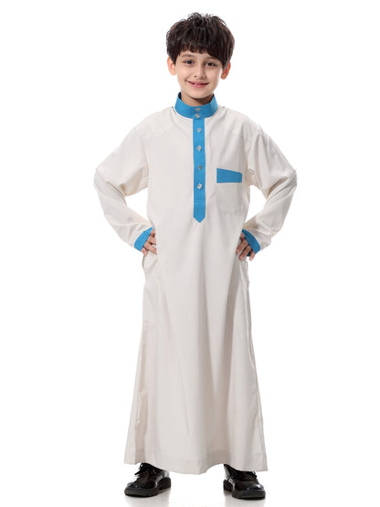 Stylish Saudi Style Boys' Thobe - Casual Long Sleeve Middle Eastern Dress