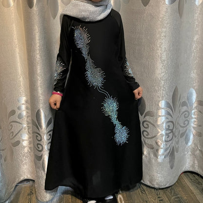 Girls' Beaded Kaftan with Scarf - Elegant Islamic Dress for Special Occasions