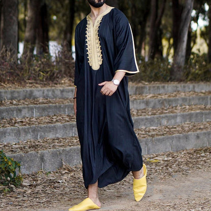 Robe Ethnic Style Bodysuit Loose Casual V Neck Mid Sleeve Men's Clothing